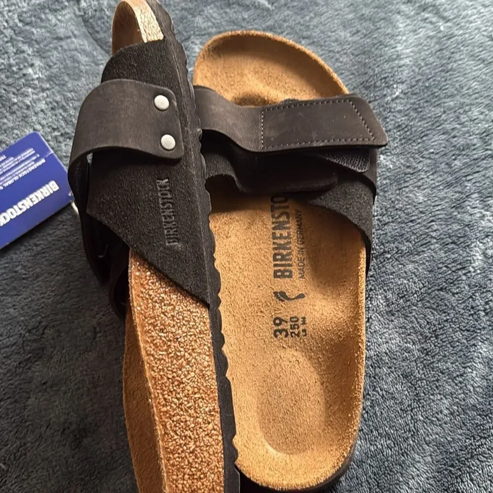 Birkenstock Shoes Oita Black Suede Slide Sandals